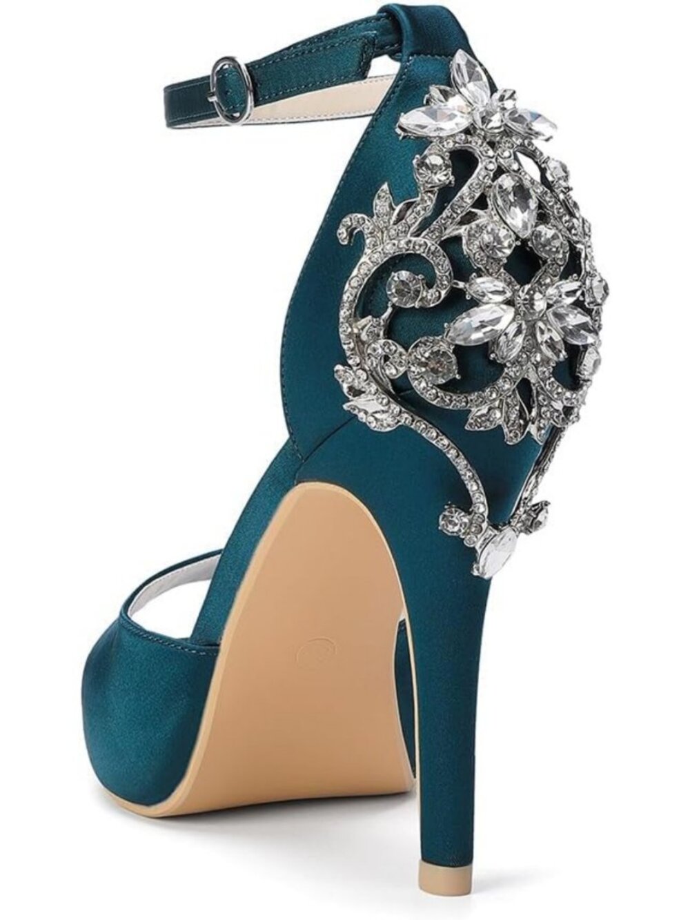 Elegant Satin Dress High Heels Wedding Sandals with Crystal Back & Free Earrings